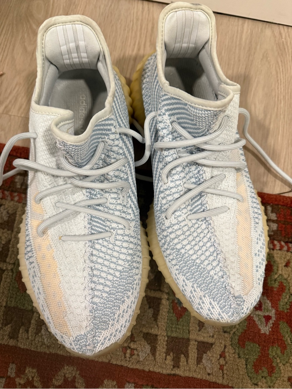 adidas Light Blue and Cream Knit Sneakers